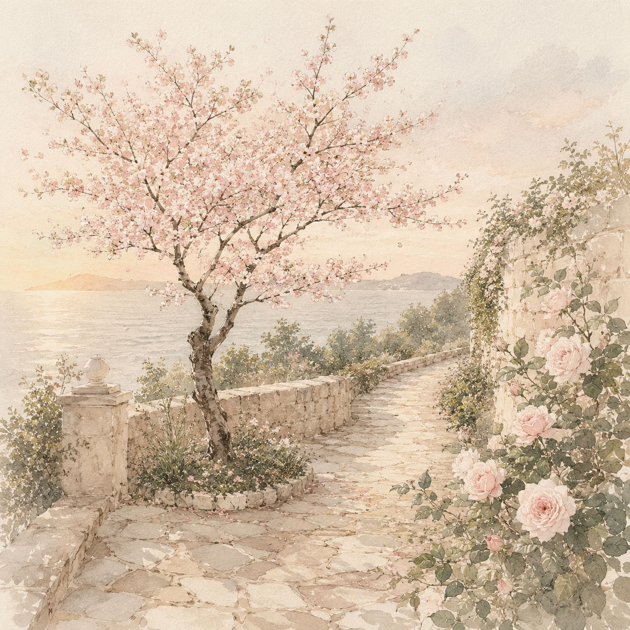 春の島 ─ 桜並木と固有種の薔薇